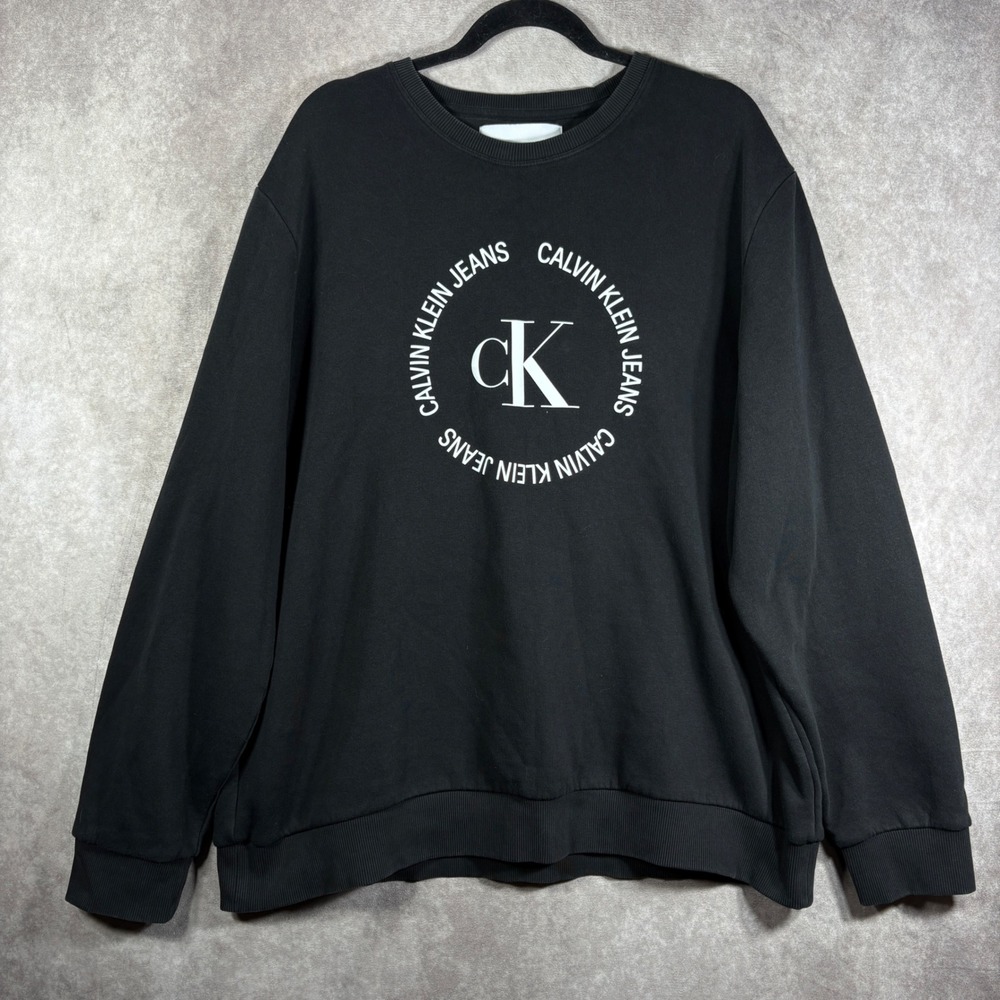 Calvin Klein Jeans Sweatshirt Womens XXL Black Crewneck Logo Graphic Pullover